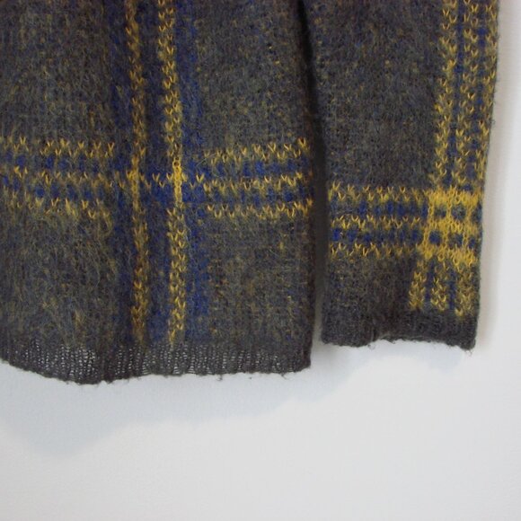 J.O.A. Los Angeles Gray Plaid Cardigan Sweater Wool Mohair Fuzzy Preppy Small - Picture 12 of 16